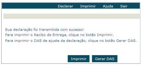 Clicando em "Gerar DAS", o DAS referente à tributação da receita excedente poderá ser impresso.