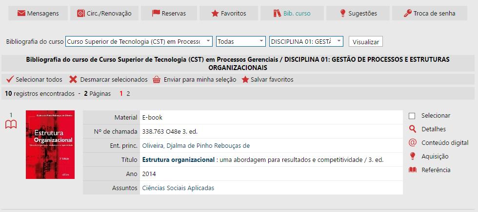 4º Passo Após clicar no ícone da bibliografia do curso, selecione o curso