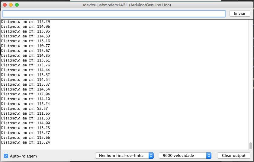 digitalwrite(pino_trigger, HIGH); digitalwrite(pino_trigger, LOW); tempo = pulsein(pino_echo, HIGH); distancia_cm = tempo / 29.4 / 2; //converte o tempo de ida e volta do pulso em cm Serial.