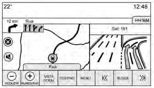 174 Sistema de conforto e conveniência City Lane Guidance (Orientação de pista na cidade) Quando uma manobra estiver próxima contendo informações sobre orientação de pista na cidade, ela substituirá