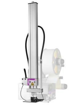 aplicador Contato  Configurável para 4 ou 6 - Distância de aplicação: 40 a 700 mm - Comprimento da etiqueta: 55 mm a 230 mm - Velocidade