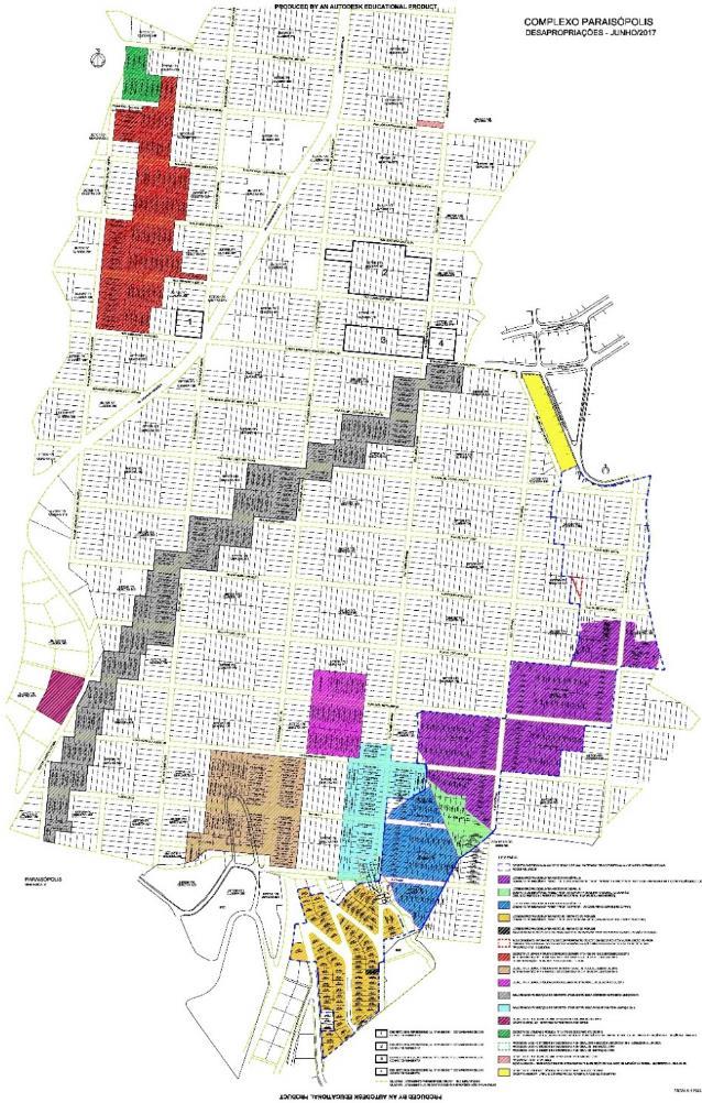 MAPA DE DESAPROPRIAÇÕES COMPLEXO PARAISÓPOLIS CONDOMÍNIOS 800 UH EQUIPAMENTOS DE EDUCAÇÃO EQUIPAMENTOS DE SAÚDE EQUIPAMENTOS