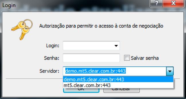 Adicione novamente o login e a senha informados no e-mail que foi enviado pela corretora, junto com o servidor cadastrado anteriormente; Pronto, agora a conta já está habilitada para realizar as