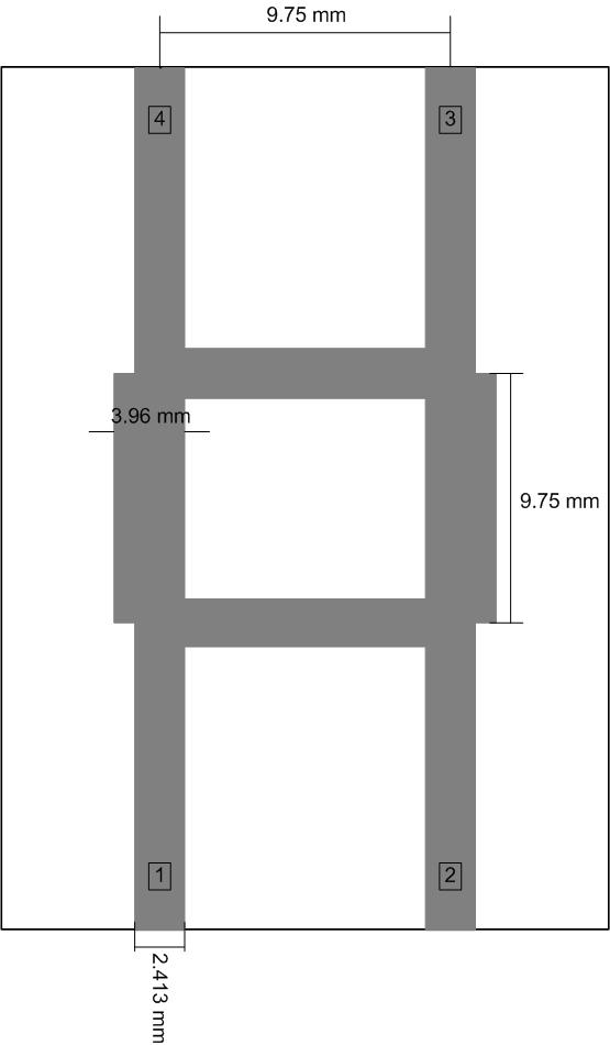 Análise de estruturas microfita 78 Figura 4.31: Plano de interface do acoplador de microfita - metalização representada pela parte escura chegando a todas a portas.