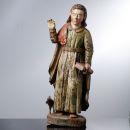 Base de licitação: 400 213 SÃO JOÃO EVANGELISTA Escultura em madeira policromada, Séc. XVII/XVIII. Falhas e defeitos. Dim: 63 cm.