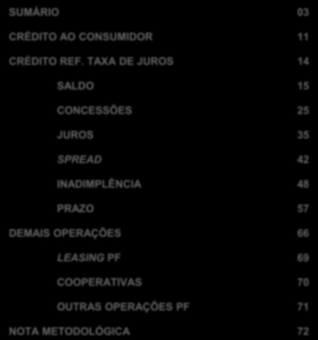 ÍNDICE SUMÁRIO 03 CRÉDITO AO CONSUMIDOR 11 CRÉDITO REF.