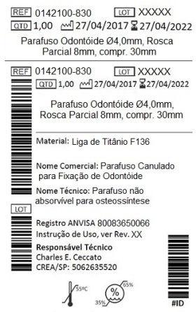 indicadores de processo) podendo conter 1 ou 2 unidades do produto. Dentro da mbalagem segue cinco vias da etiqueta de rastreabilidade.