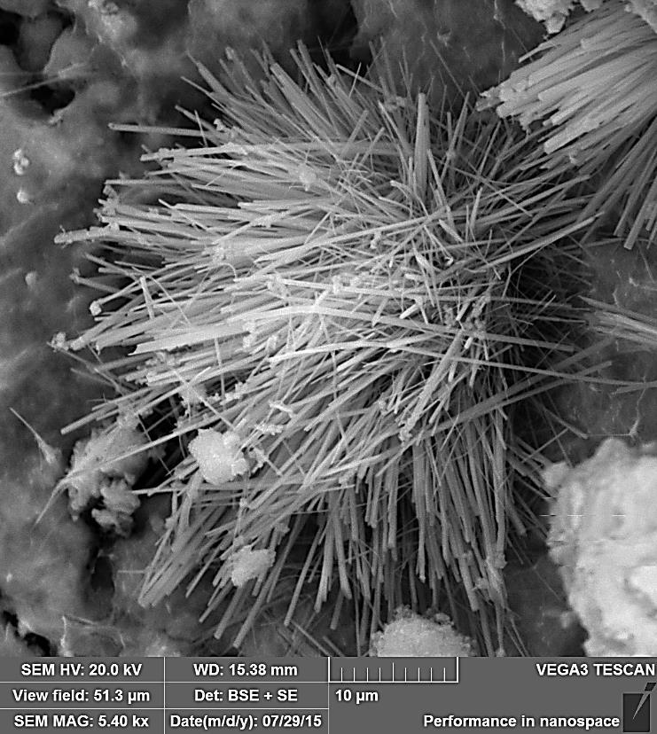 125 (a) EDS 4 EDS 1 EDS 2 EDS 3 (b) kev Figura 55 - Micrografia obtida em MEV da amostra extraída da pasta com 25 % de CCA industrial, identificação de estruturas aciculares delgadas