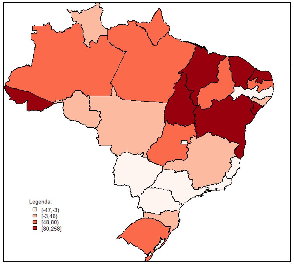 Figura 2.1 Brasil: variação nas taxas de homicídios por Unidade da Federação (2006 a 2016) Fonte: IBGE/Diretoria de Pesquisas. Coordenação de População e Indicadores Sociais.