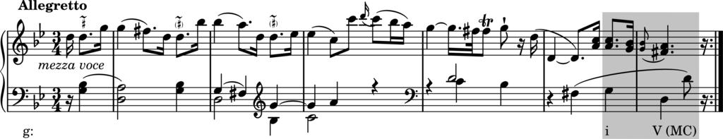 136 Harmonia Tonal - Stephan Kostka & Dorothy Payne (6 a ed.) Exemplo 10-6 Haydn, Sonata para piano No. 44, II Disco 1 : Faixa 30 A meia cadência frígia (Ex.