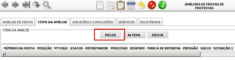 PASTA ITENS DA ANÁLISE Esta pasta é onde são inseridos todos os itens que constarão na análise. Para incluir estes itens, clique no botão INCLUI.