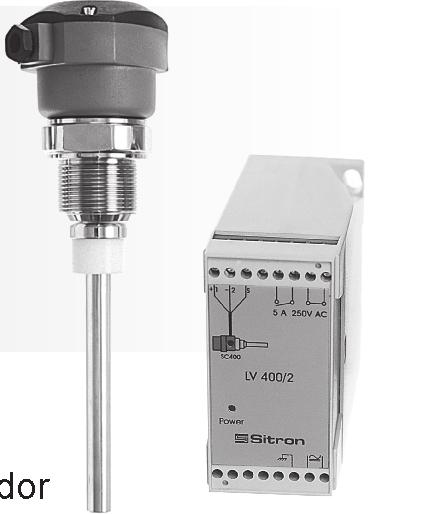 Introdução SC400 - Sensor de Nível Capacitivo + LV400 - Relé de Controle A sonda de nível Capacitiva SC400, juntamente com o controlador LV400/2, foram projetados para sinalizar, detectar ou