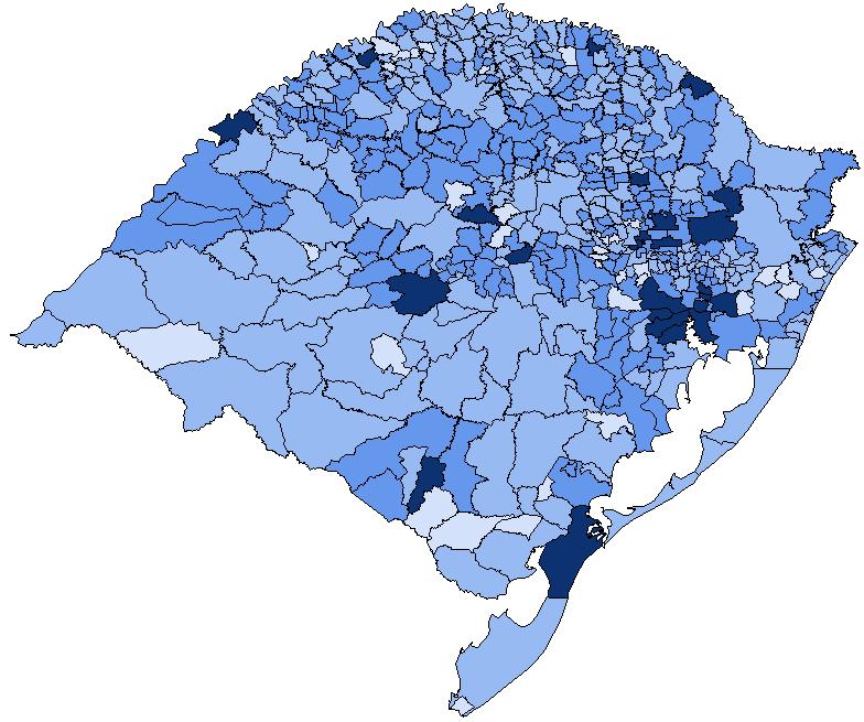 Estimativas de Gastos Municipais Baseando-se no rendimento médio do trabalho (2011) em cada município do Rio Grande do Sul e na intenção de gasto médio nas cidades pesquisadas, elaborou-se um de Mapa