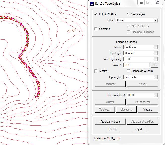 Exercício 3 - Edição de modelo numérico de terreno Neste exercício foi criada uma pequena amostra, em outro PI, dos dados de altimetria, para posterior edição.