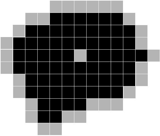 Para imagens binárias, a dilatação dos pontos da forma, X, por um elemento estruturante B, denotada por δ B (X ), é definida como o conjunto