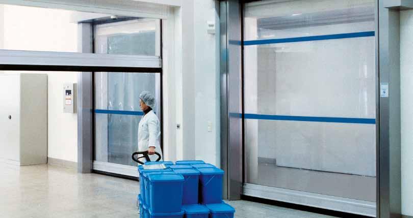 V 3015 CLEAN Porta de interior para zonas higiénicas com cortina transparente Cortina especial para as diferenças de pressão Devido à purificação do ar é possível que a diferença de pressão em zonas