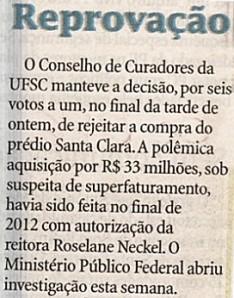 Diário Catarinense Cacau Menezes Reprovação Conselho de Curadores da UFSC / Rejeição à compra do edifício Santa Clara /