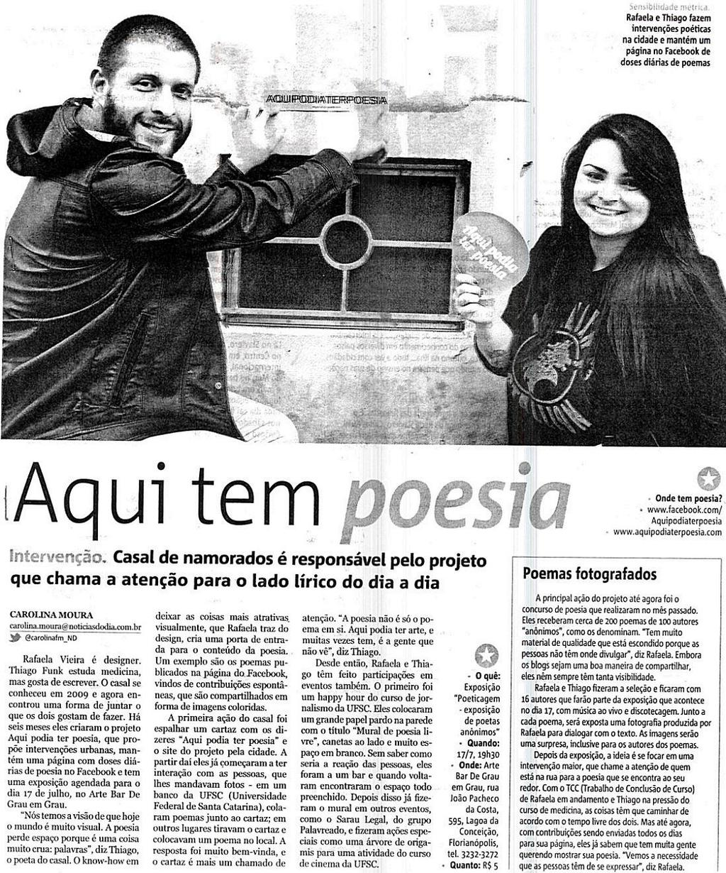 poesia Projeto Aqui podia ter poesia / Rafaela Vieira / Thiago Funk / Página no Facebook / Happy hour do curso de Jornalismo