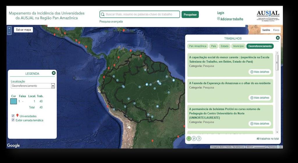 jsp Após definir os campos de busca e a escala de visualização, é possível pesquisar dentre os trabalhos inseridos utilizando a janela no canto direito da