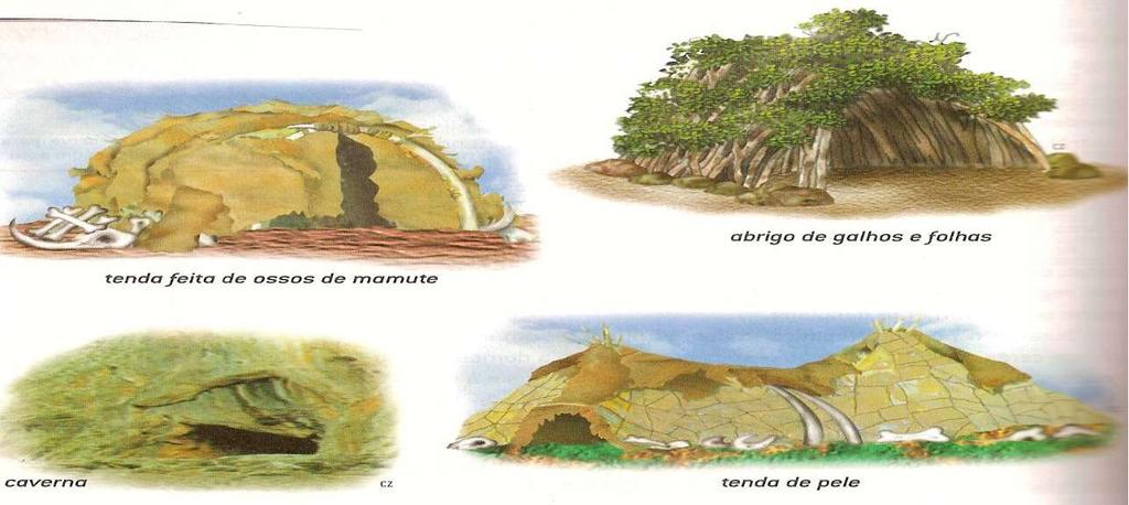 -Além de procurar abrigo nas cavernas, nosso antepassado construía cabanas com galhos presos ao solo com pedras,