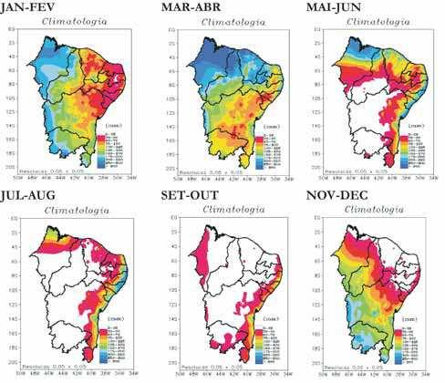 21 Figura 1 - Climatologia bimestral de chuva do Brasil (1970-1990).