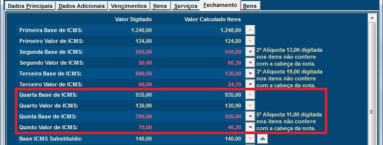 O botão é um facilitador para atribuição de valores calculados, quando pressionado, atribui os valores calculados pelo sistema para todos os campos de valores digitados que se apresentam divergentes.