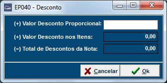 O valor de desconto deve ser adicionado na interface de desconto acessada através do botão de atalho ao lado do campo.