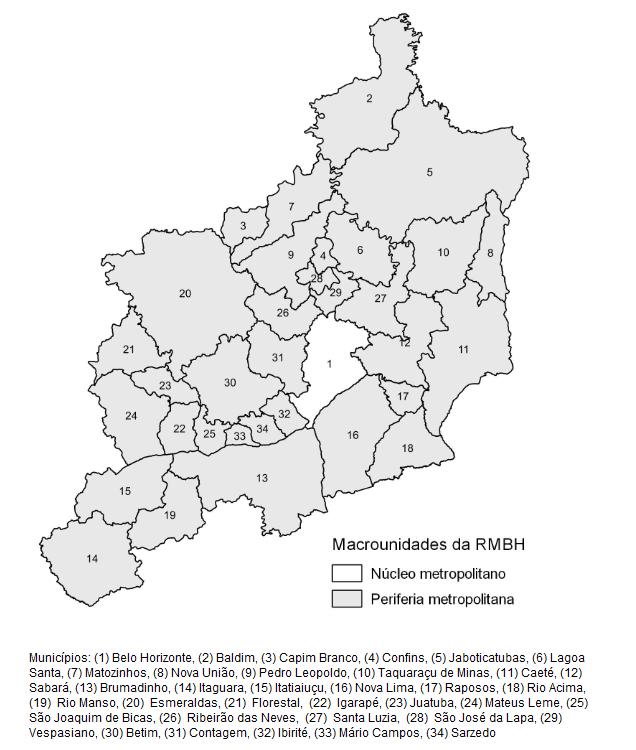 FIGURA 1 Municípios da Região Metropolitana de Belo Horizonte Fonte: Elaborado a partir da malha digital municipal 2010 IBGE.