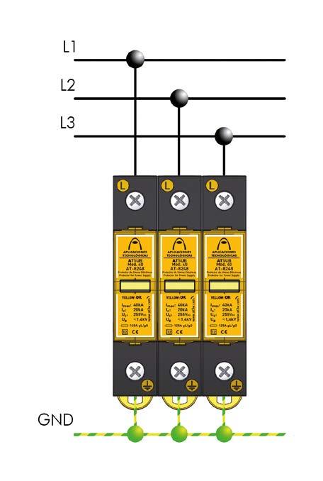 > ATSUB-P Protetor unipolar para linhas de fornecimento elétrico > AT-8222 ATSUB-P 15: corrente de pico de 15 ka. Un 230 V > AT-8242 ATSUB-P 40: corrente de pico de 40 ka.