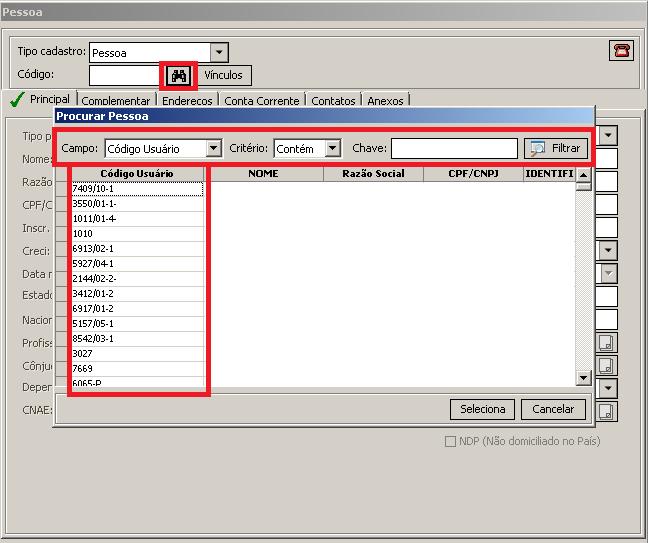 5. Código de usuário Possibilidade de utilizar o mesmo código já utilizado pela administradora nos cadastros de Pessoa, Imóvel e Contrato de Locação.