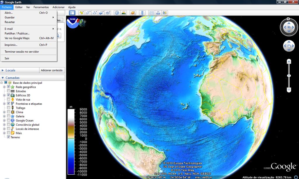 Recursos Educativos para o Ensino da Geografia 2º- Abre o Google Earth 3º - No menu Ficheiro selecciona Abrir e indica o caminho para o ficheiro que acabaste de guardar no ponto 1.