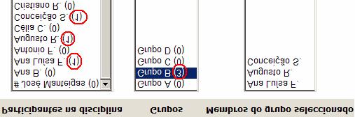 para se abrir uma janela Remover alunos de um grupo: Na lista de Membros, depois de seleccionado o grupo, seleccione um aluno e clique em Eliminar um