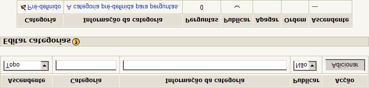 - Categorias O primeiro passo deverá ser criar uma lista de temas para poder categorizar as perguntas a criar. Esta lista pode ser acrescentada mais tarde.