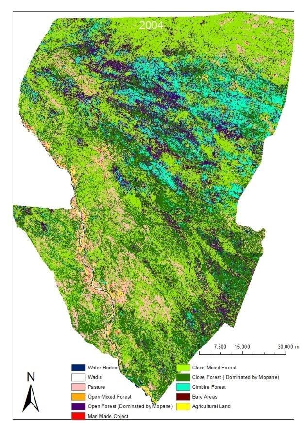 Ilustração de mudanças de uso de terra Exemplo do distrito de Mabalane de 2004 a 2014 Uso de terra