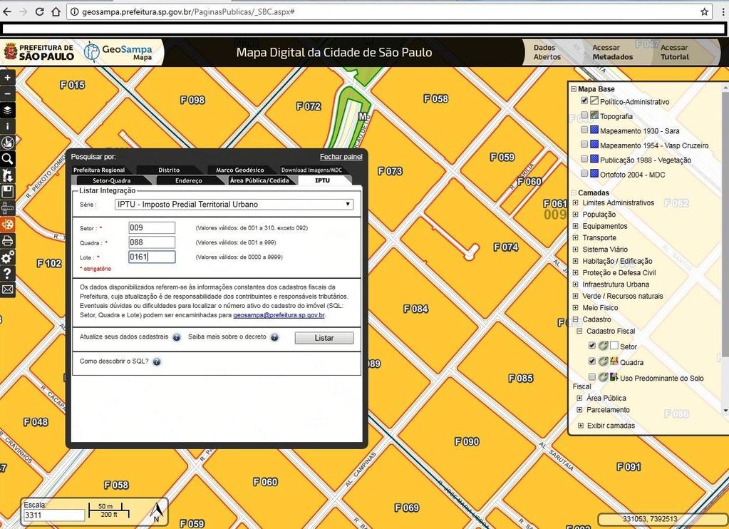 Divisão da Cidade em Distrito - Setor Quadra -