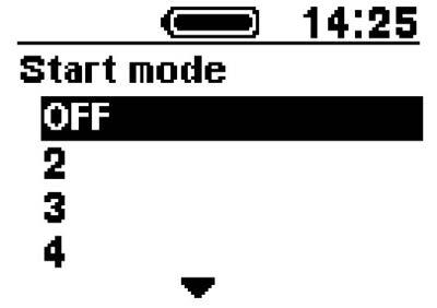 Start mode (Modo de partida) Defina a marcha de partida ao usar a função de modo de partida. 1. Pressione -X ou -Y para mover o cursor até o item que você deseja configurar.