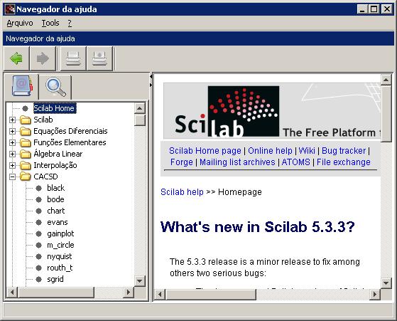 Ajuda Existem três principais caminhos para acessar o help do Scilab: 1.