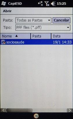 UTILIZAÇÃO DO APLICATIVO PARA ENTRADA DE DADOS VIA PDA Após preparo do PDA e transferência do aplicativo com a versão eletrônica do Questionário Sociodemográfico e História de Saúde, é possível