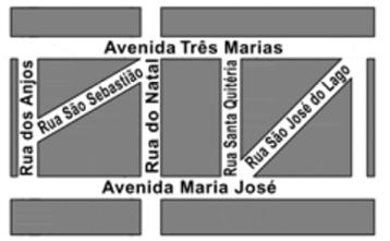 9. Observe o mapa do bairro de Todos os Santos. Rua dos Anjos Rua do Natal Complete com as palavras paralela, perpendicular e oblíqua. a) A Rua dos Anjos é à avenida Maria José.