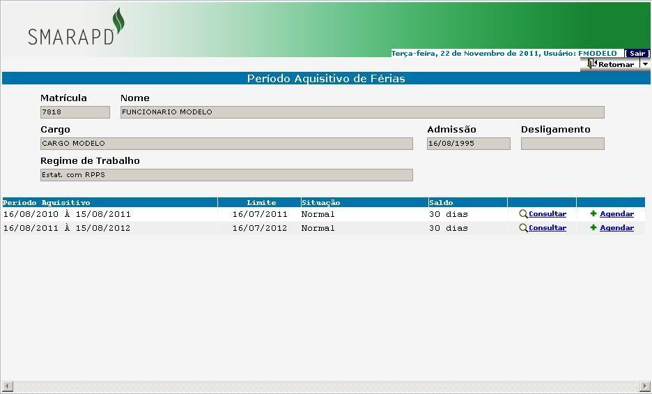 4 Agendamento de Férias pela Chefia Imediata. Nesta tela pode-se consultar informações dos períodos dos servidores e fazer o agendamento.