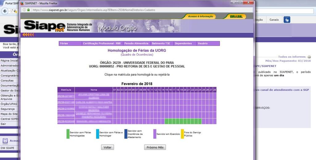 Selecione uma ou, no máximo, 10 matrículas a serem analisadas. Clique Analisar Matrícula Mês.