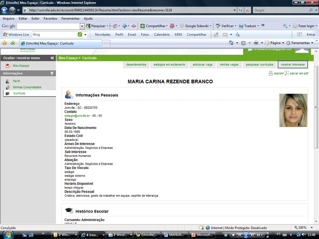 14 Figura 13 Exemplo de um currículo preenchido: visualização da