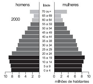Considerando o período de 1980 a 2020, explique a mudança principal em relação à proporção de jovens e de idosos na população brasileira, nas quatro pirâmides.
