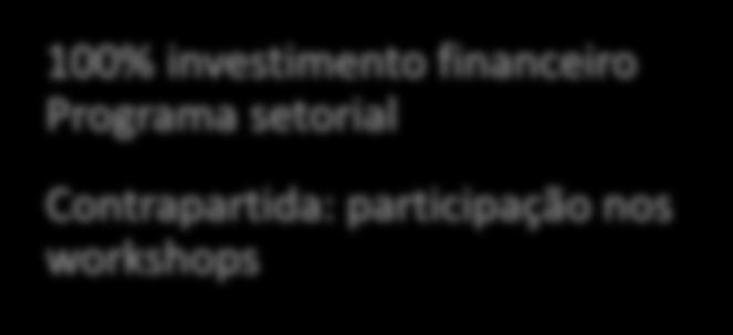 Ações Previstas CAPACITAÇÃO ESCOPO DO TRABALHO Programa de capacitação que se proponha a oferecer metodologias 100% investimento financeiro Programa setorial Contrapartida: