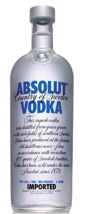 Vodka Vodka Absolut Absolut Vodka é feita com trigo cultivado no rigoroso inverno, vem de uma mesma fonte de produção, a qual passa por um processo de destilação