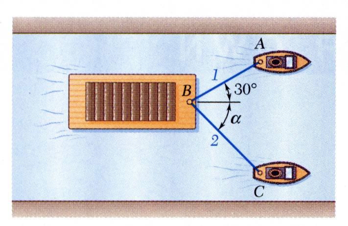 Problema Resolvido 2.2 Uma barcaça é puada por dois rebocadores. Se a resultante das forças eercidas pelos rebocadores é 22.
