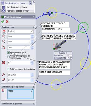 Digite o grau que será distribuído os itens Se for o caso selecione espaçamentos iguais para distribuir os itens com a mesma dimensão em torno