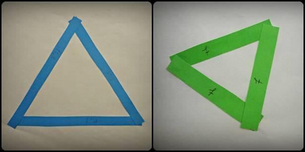 Figura 1 maquete para simulação de atividades Utilizando as três fitinhas cortadas e cola para papel, orientamos aos alunos que desenhassem um triângulo por meio de colagem.