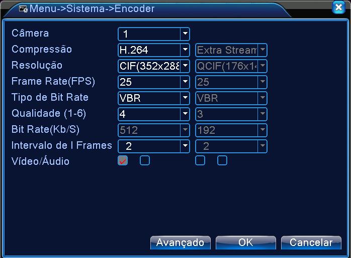 Câmera Escolher o número do canal. Compressão Perfil principal com padrão H.264. Resolução Tipo de resolução: H960/D1/ HD1/CIF / QCIF.