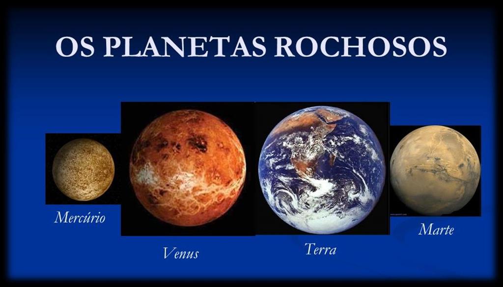 PLANETAS ROCHOSOS Planetas rochosos são planetas feitos de rochas. Eles têm a superfície sólida.